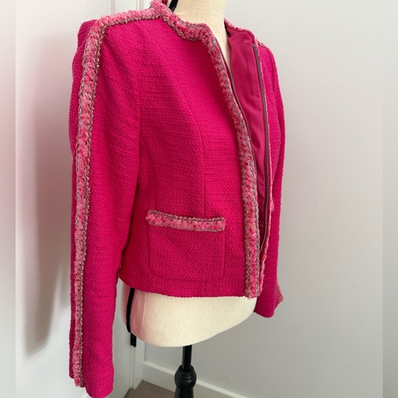 Cabi Fuchsia Tweed Zip-Front Jacket | Padded Shoulders | Size S | $269 Retail - Picture 5 of 9